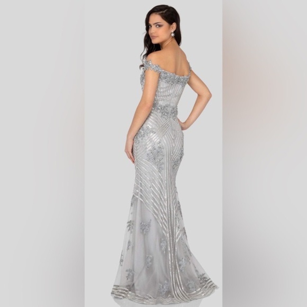 Terani Couture Silver Maxi Dress